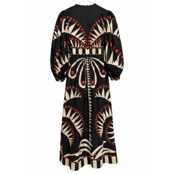 Farm Rio Coconut Grove Puff Sleeve V-Neck Maxi Dress Black Women's Size XS - Picture 6 of 9